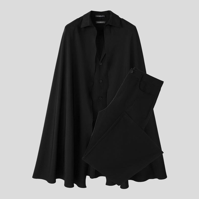 INCERUN 3PCS Men Lapel Neck Long Sleeve Cloak Blazer and Vest and Long Suit Pants Outfits