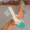 Brand Design Pvc Cross Strap Slippers Women Fashion Pearl Flower Decoration Clear High Heel Sandals Elegant Dress Party Slippers