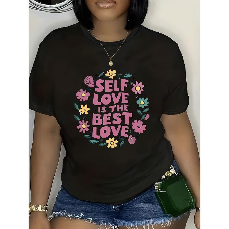 Plus Size, Women s Oversized Self-Love T-Shirt - Bright Orange Positive Affirmation Print with SELF LOVE IS THE BEST LOVE Slogan S