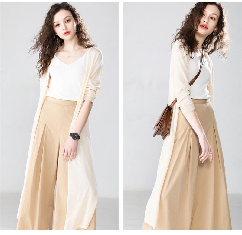 Women's Summer Sun Protection Cardigan - Lightweight, Mid-Length Wool Knit with Skirt, Three-Quarter Sleeve, Ice Silk Outerwear