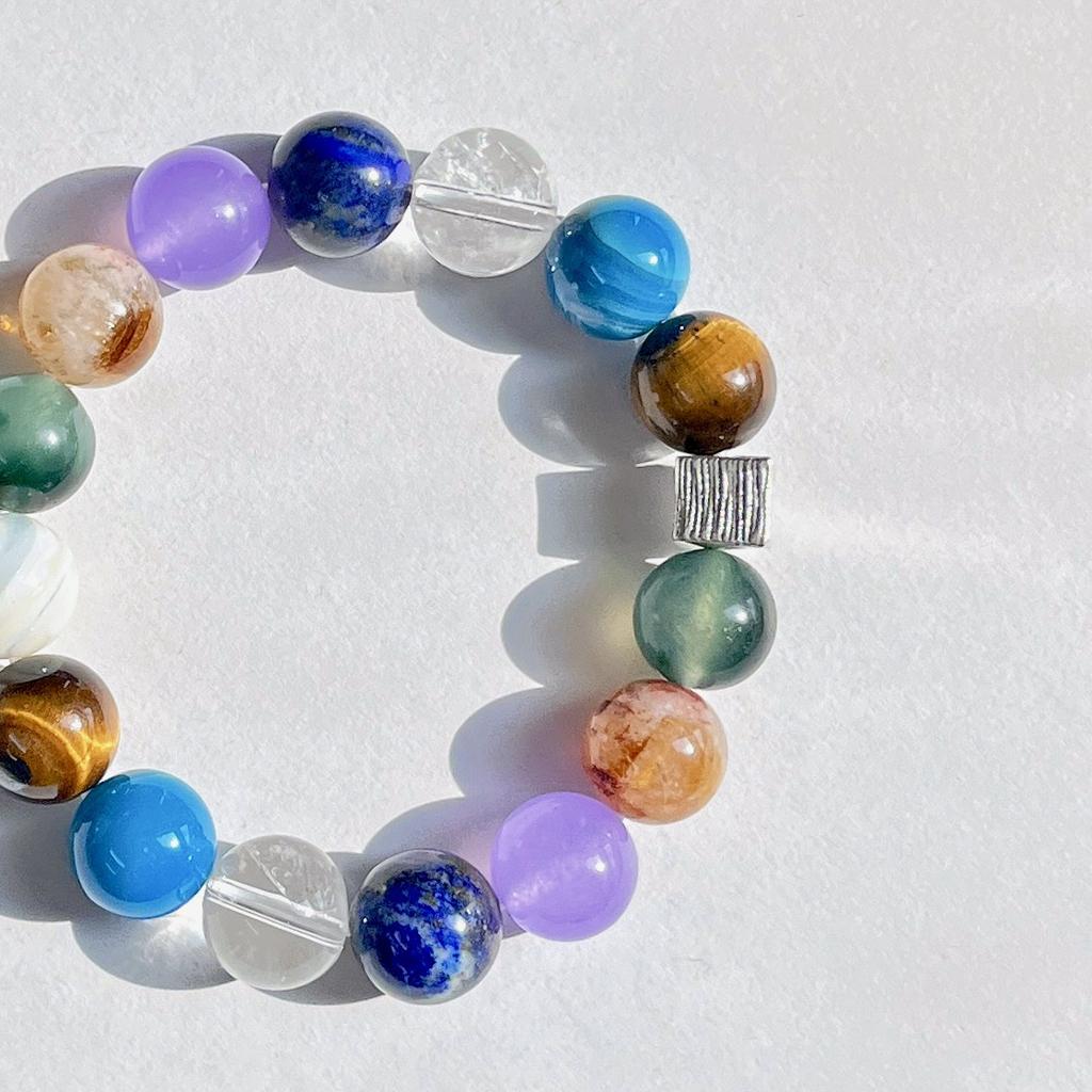 12Mm Quartz Rock Natural Yellow Tower Crystal White Crystal Tiger'S Eye Design Sense Duobao Bracelet Bracelet