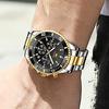 OLEVS wristwatch mens quartz analog date silver metal band waterproof black dial large easy-to-read unidirectional rotating bezel