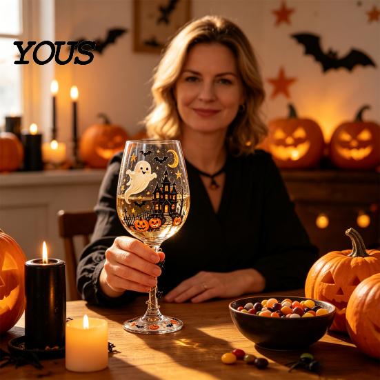 Regalo Tematico per Compleanni Halloween Bicchiere da Vino, Gatto Fantasma Spettrale Strega Zucca Bicchiere da Bevanda Accessori Unici per Home Bar Vini, Cocktail,