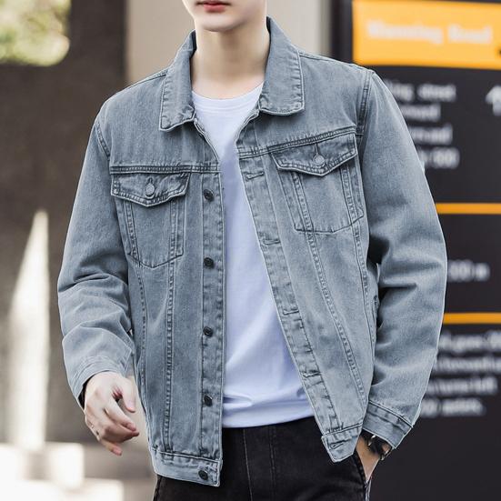 Pánská bunda Džínovina Retro Hip Hop Styl Volný Jednořadý Dlouhý rukáv Klopa Více Kapsy Běžné Streetwear Pánské nadměrné velikosti Kabát