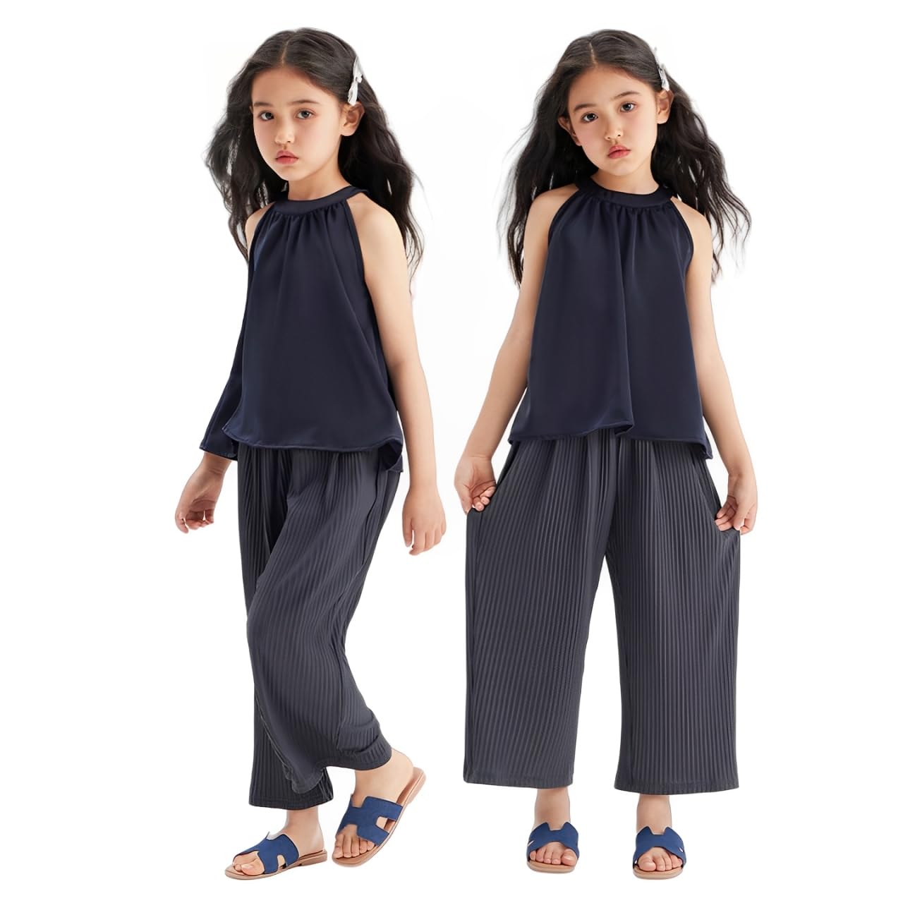 

плиссированные широкие брюки корейские повседневные 120см [Barry Banny] Детская одежда, для девочек, для детей, комплект, лето, комплект из 2 предметов, одежда для девочек, майка для девочек,