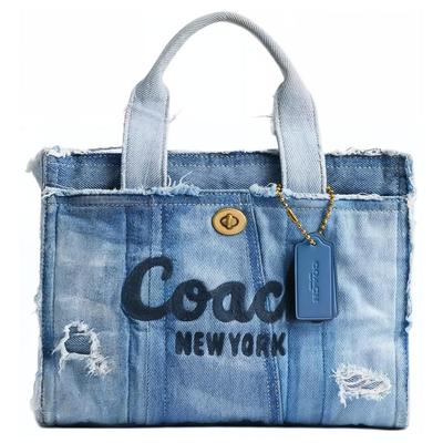 Cargo Bolso 26 Embroidery Splicing Zipper Closure Denim Tote Bag Tote Bag Shopping Bag Handbag Medium Women’s Denim Blue