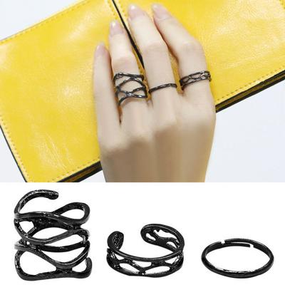 Inele ajustabile, delicate, negru, vintage, inele stivuibile pentru petrecere