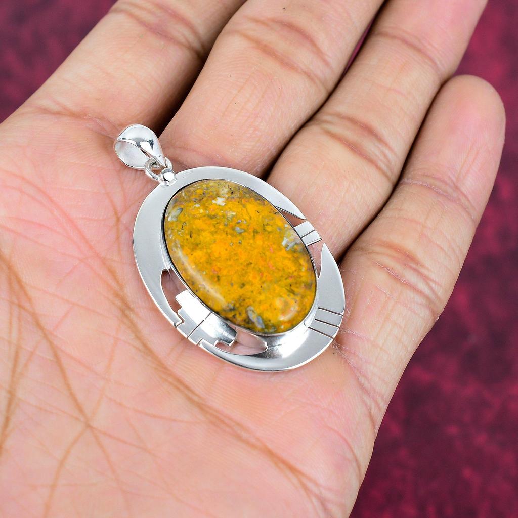 Bumblebee Jasper Pendant, 925 Solid Sterling Silver Gemstone Jewelry, Handmade Pendant, For Mother Day