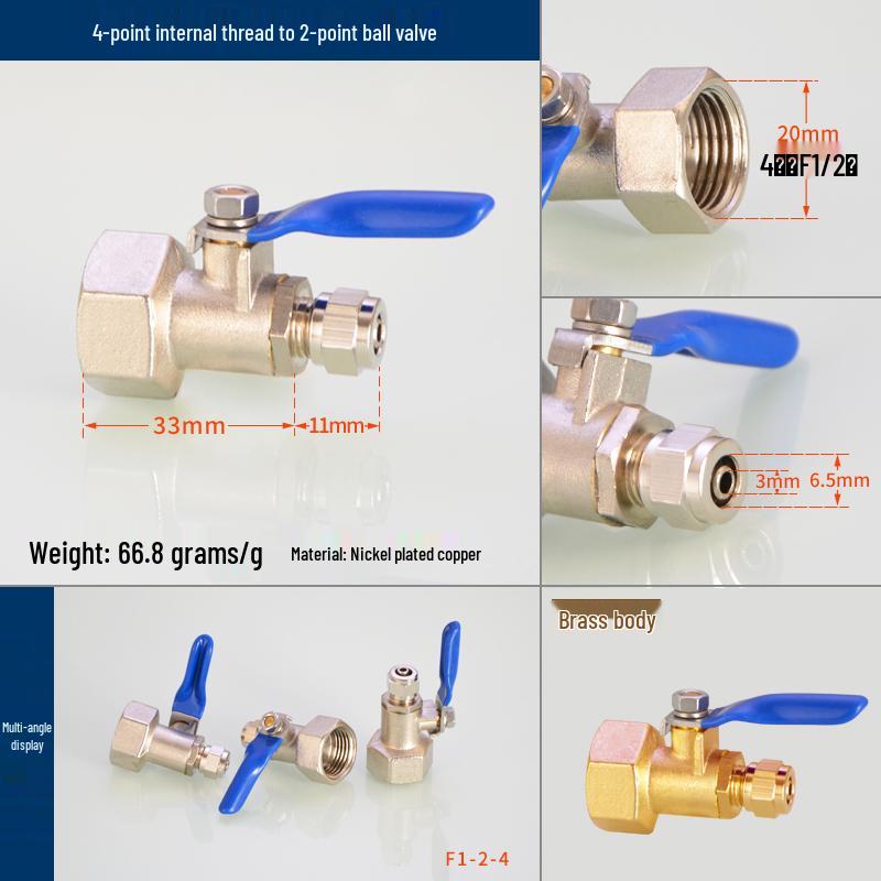 Household Water Purifier Tee Connector 4 to 2 Point Ball Valve for Filter and Dispenser