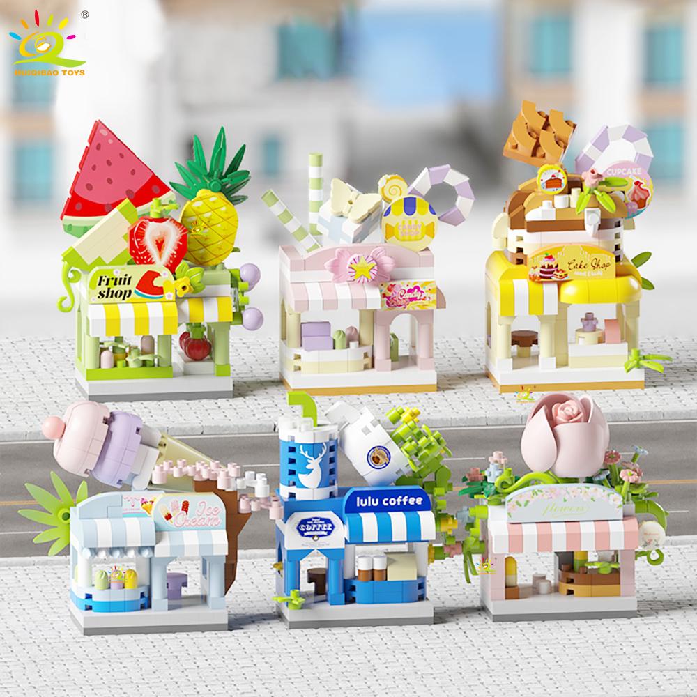 MOC Street Shop model Micro Building Block Burger Fried Flower Model Mini Brick Toy for Children Desk Decoration
