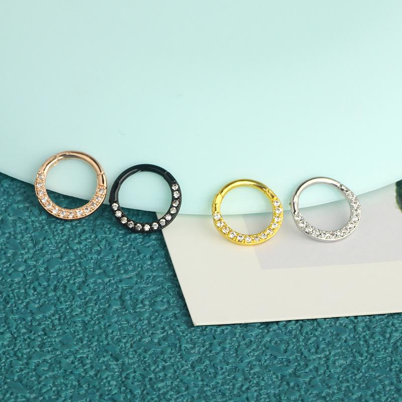Copper-Inlaid Zircon & Stainless Steel Nose Hoop - Seamless Body Piercing Jewelry