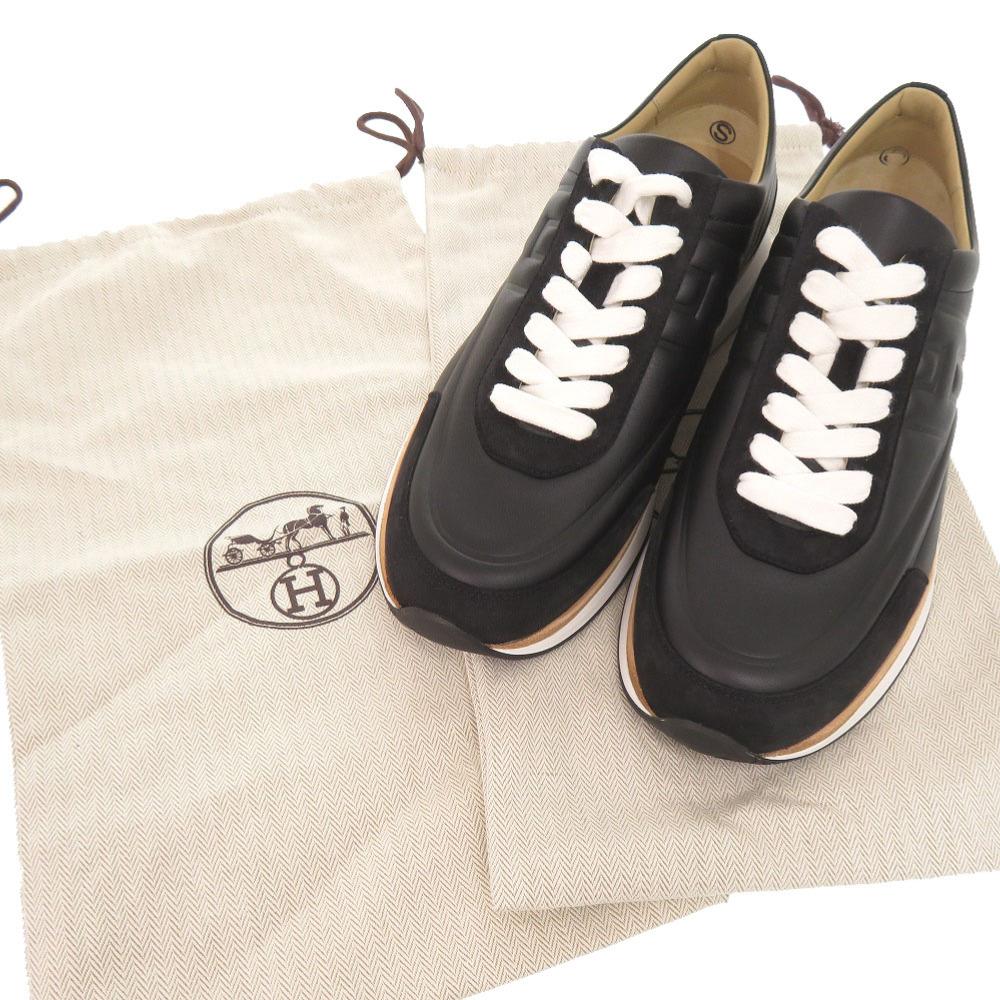 Used AUTHENTIC HERMES EASY Sneakers Black Calf Leather