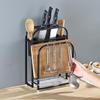Stainless Steel Kitchen Utensil Holder with Integrated Chopping Board and Multifunctional Storage for Knives and Chopsticks.