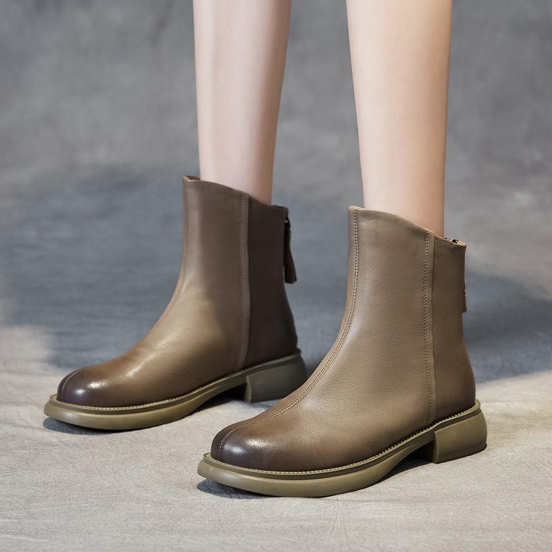Autumn and winter new retro polished short boots women's handmade first-layer cowhide Martin boots comfortable and versatile women's shoes tide