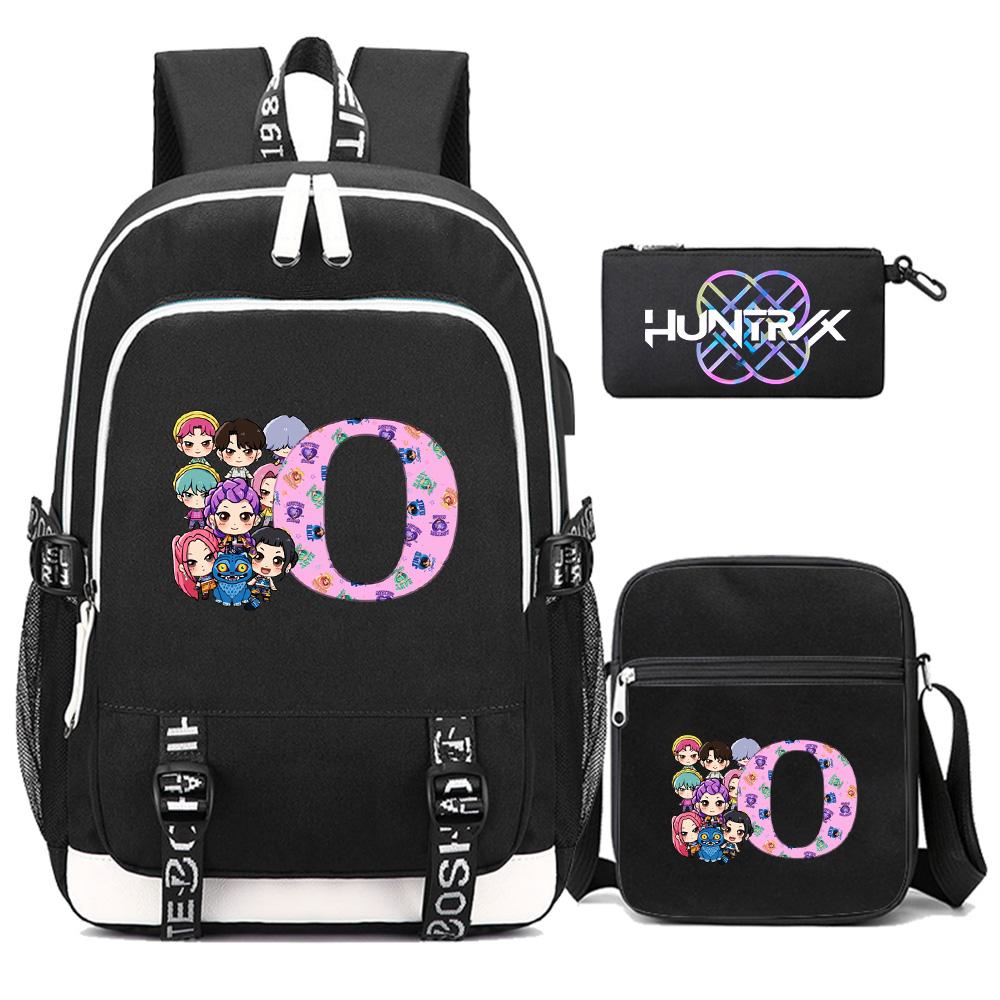 3Pcs/set 26 English Letter Kpop Printed Backpack with Shoulder Bag Pencil Case for Teenager Girl Boy Bookbag Large Capacity Waterproof Travel Bag