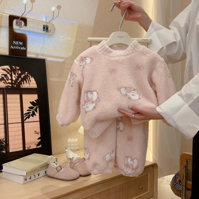 Kids Thick Fleece Pajamas Set 2026 Winter Cartoon Homewear Boys Girls Sleepwear