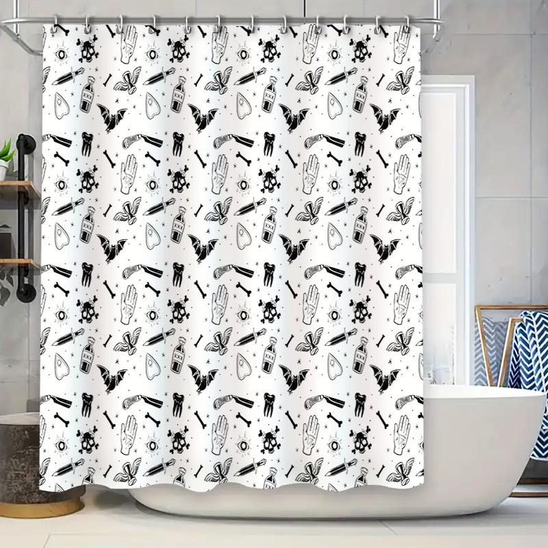 

Gothic Horror Shower Curtain Skull Bat Spiderweb Halloween Decor Spooky Bathroom Set Vintage Creepy Gothic Home Textile Wall Han W60H190(CM)-1 Pcs