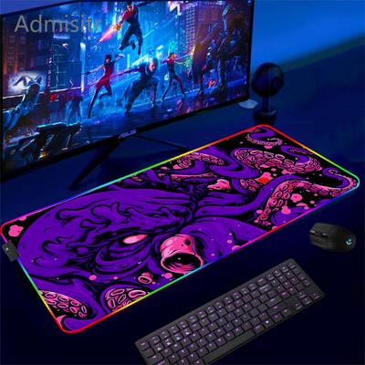 RGB Octopus Monster Purple Mouse Pad LED Backlight Gaming Mousepad Gamer Mousepads Non-Slip Rubber Deskmats Keyboard Desk Mats