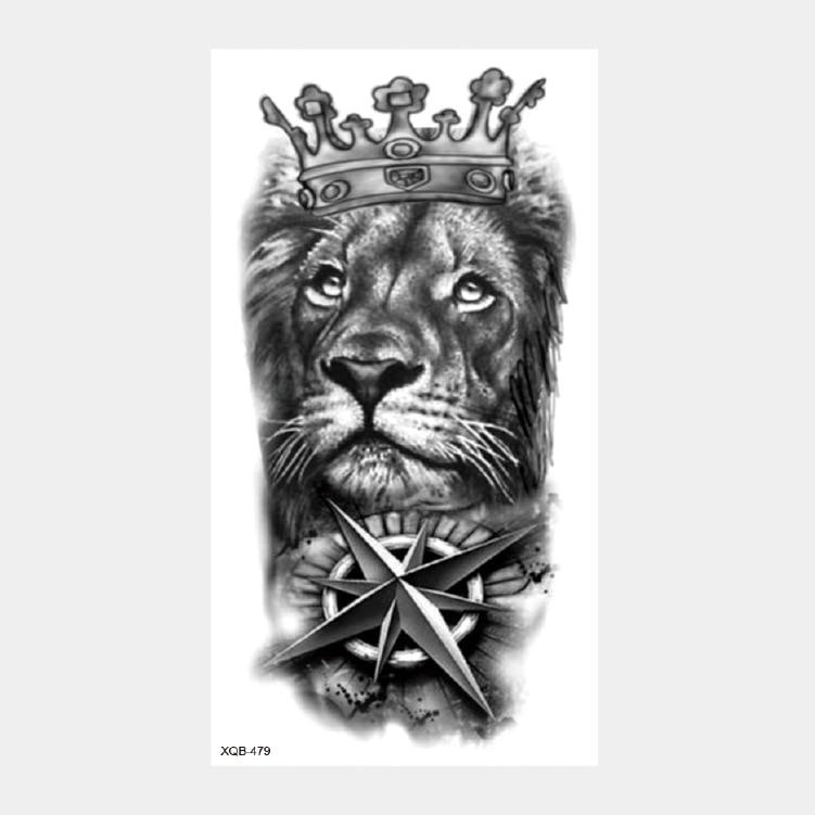 Upper Arm Sleeve Crown Lion Tiger Wolf Head Waterproof Temporary Stickers Body Art Fake Tattoo For Women Men