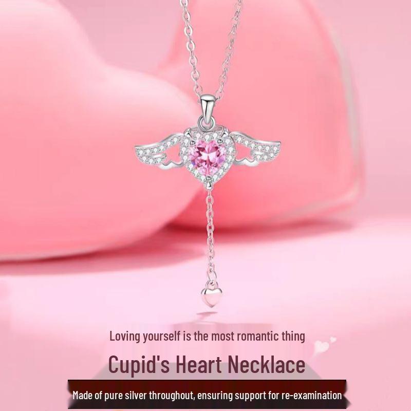 Cupid's Heart S925 Sterling Silver Necklace – Elegant Angel Pendant for Women, Ideal Gift for Girlfriend