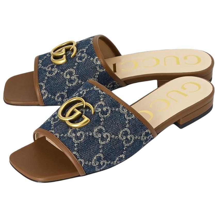 Gucci Denim Gg Jacquard Slide Sandals Blue Women's 647630 2KQ50 4462