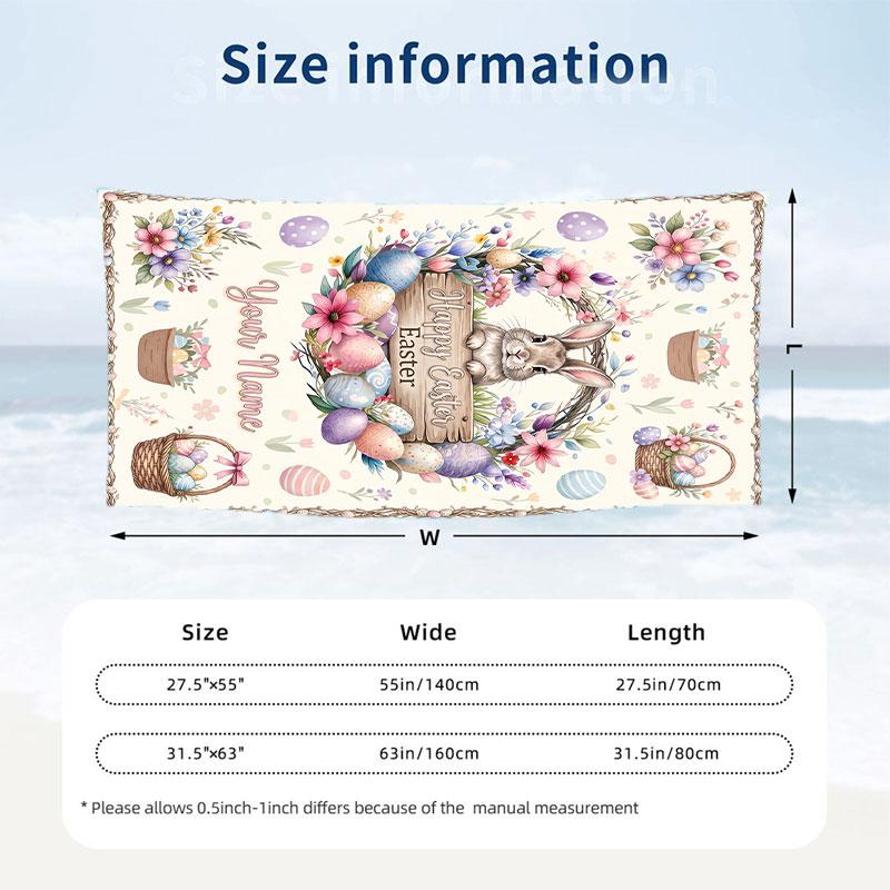 Easter Bunny Theme Beach Towel Personalized Custom Name & Text Soft Quick Dry Beach Towel for Swimming Travel