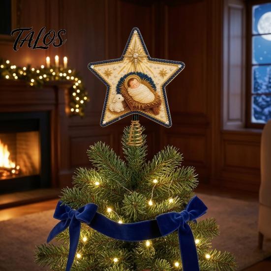 Festive Bead Embroidery Set Christian Faux Pearl Art Christmas Tree Topper Kit, DIY Faith Nativity Holiday Craft Decoration, Handmade Beaded