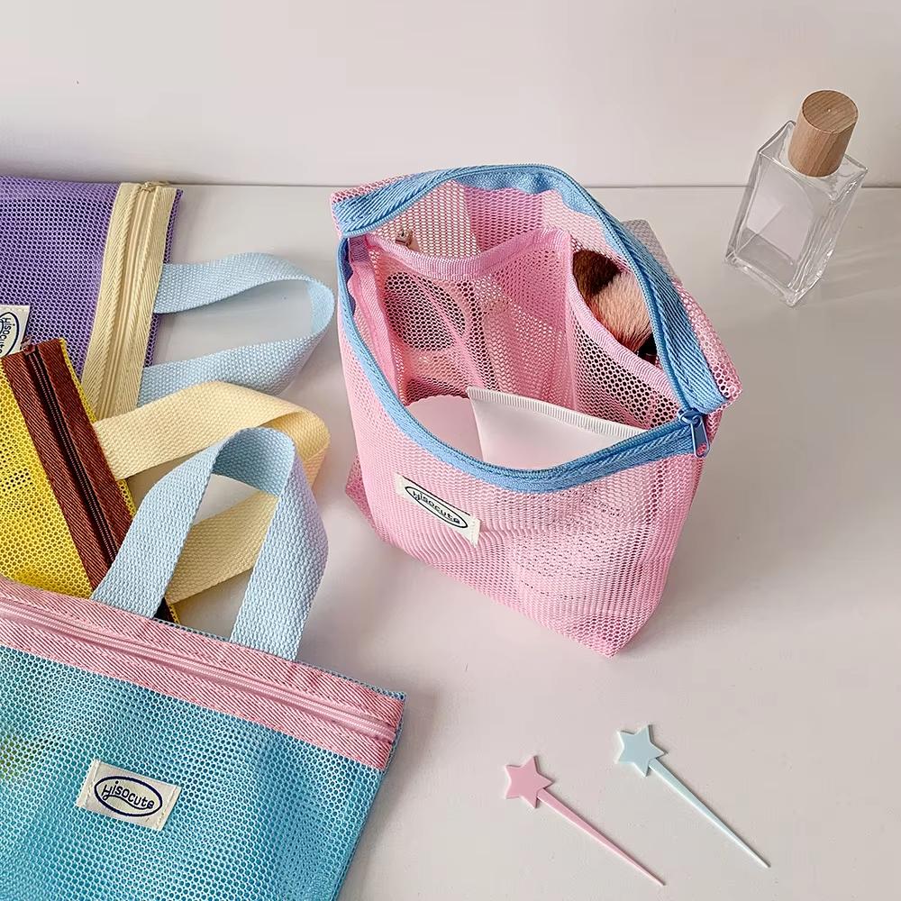 Mesh Handbag Makeup Bag Handbags for Women Makeup Pouch Portable Wash Bag Beach Bag Mobile Key Small Item Storage Bags Organizer