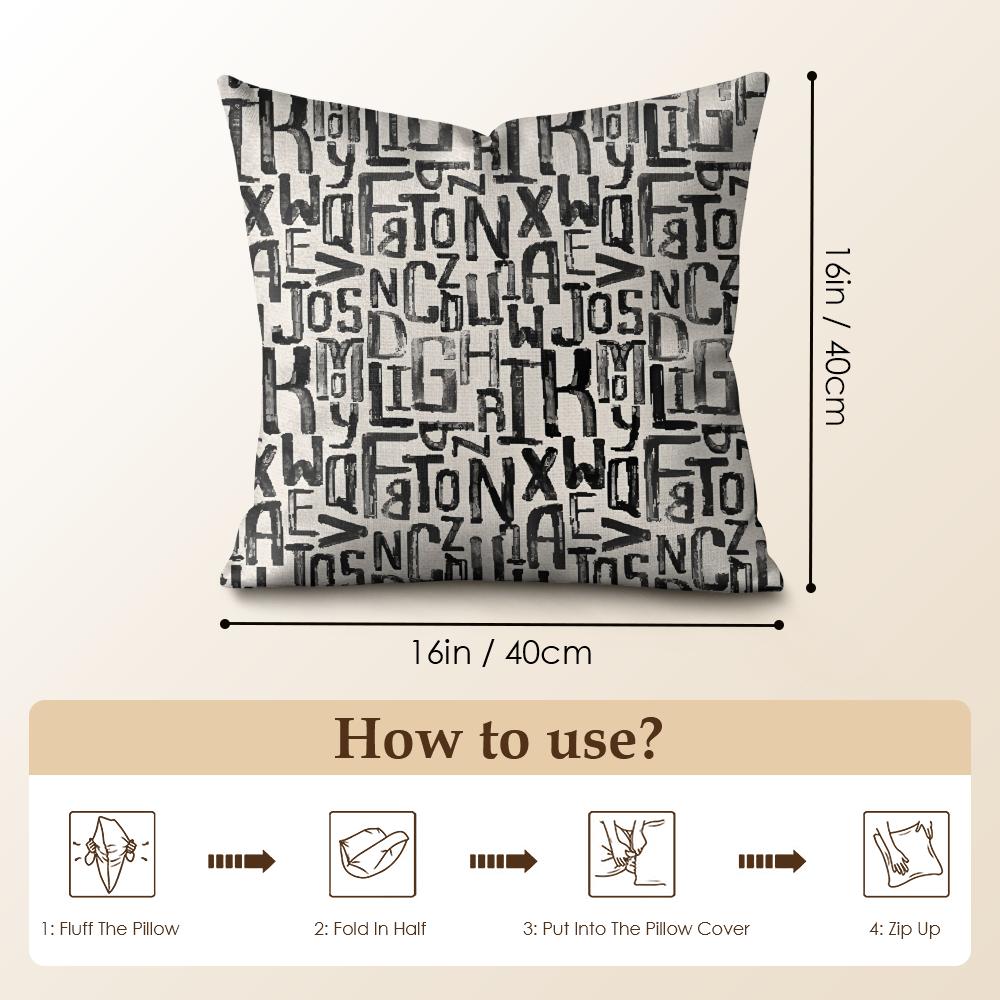 Handwritten Fonts Pattern Cushion Cover Natural Linen Pillow Cover Double-Sided Print Cushion Cover For Sofa Home Decor
