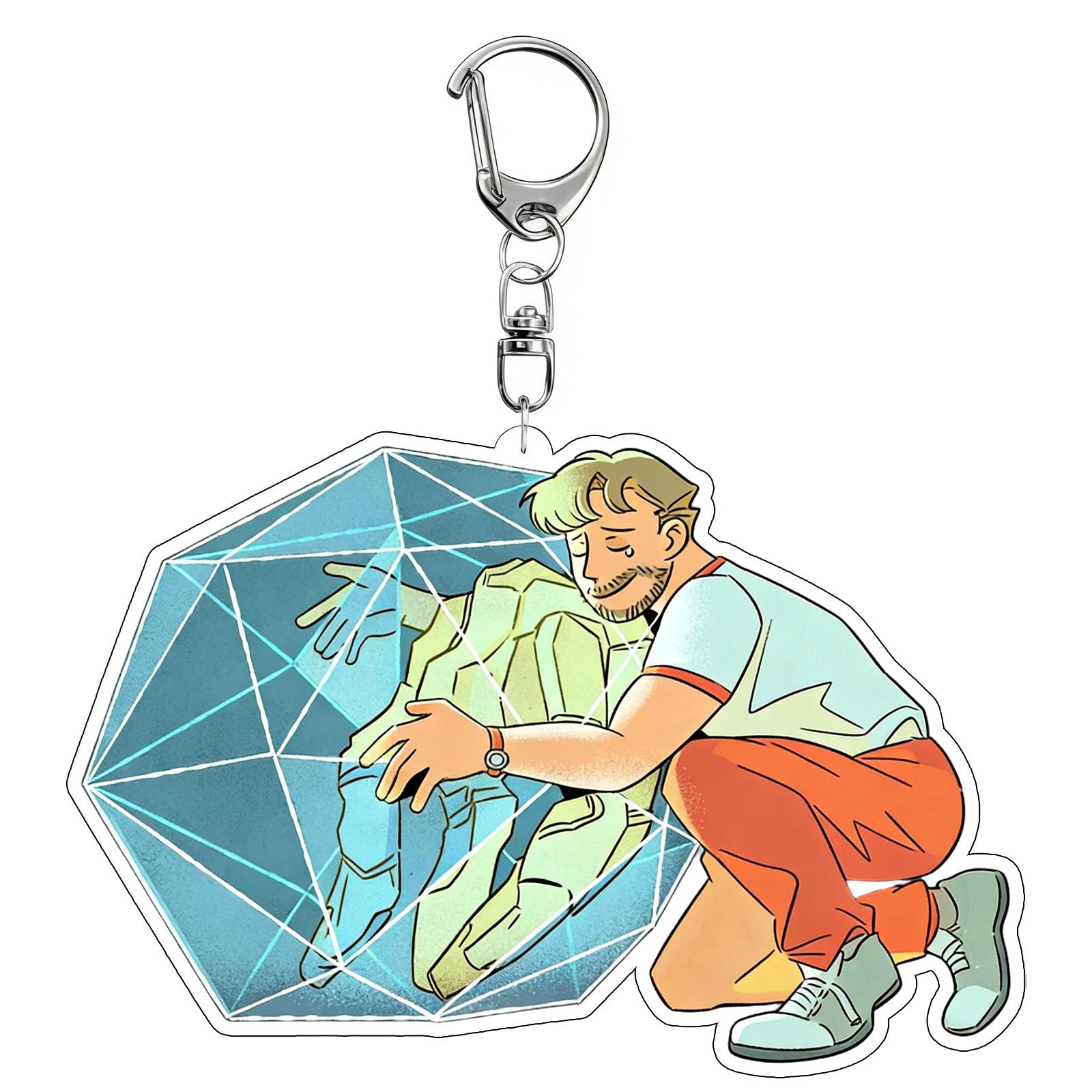 Acrylic Keychain with Artistic Illustration Geometric Design Durable Metal Clasp Lightweight Portable Accessory for Bags and Keys One Size