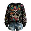 Women's Casual Comfortable Halloween Print Long Sleeve Neck Pullover Sweatshirt Top for Fall
