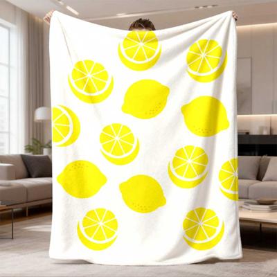 2026 Summer Flannel Blanket, Double-Sided Yellow Lemons & Slices Print, Lightweight Cozy Throw for Sofa, Air Conditioning, Lunch Breaks, Home Decor, C