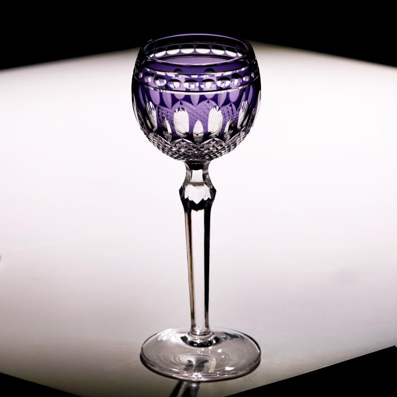 Vintage Handcrafts Multi-Colored Crystal Edo Kiriko Wine Glass Bohemia Hand Engraved Stemware