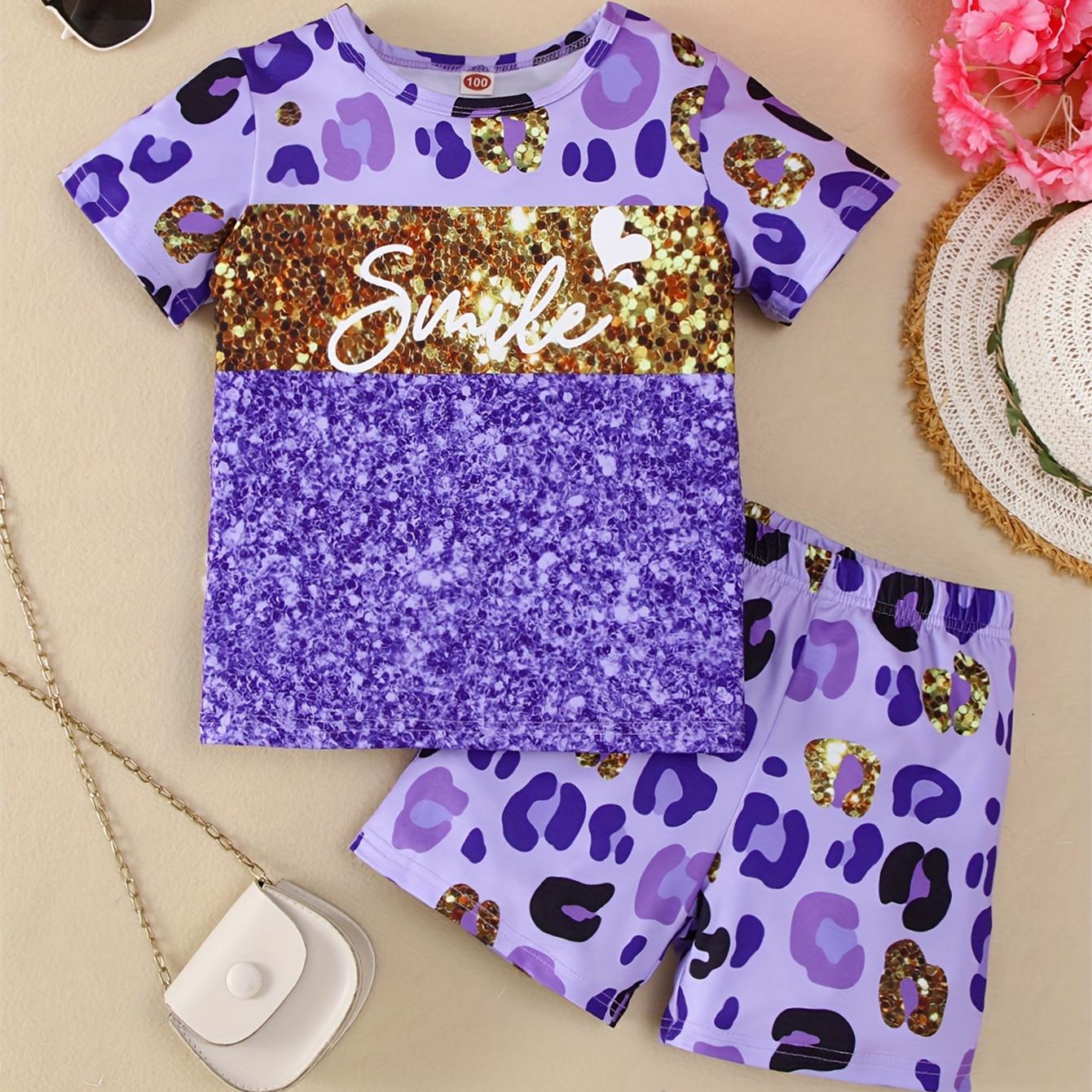 

Модный комплект из 2 предметов с леопардовым принтом SMILE для девочек — очаровательный комплект из топа с короткими рукавами и шорт для повседневного летнего веселья! 100