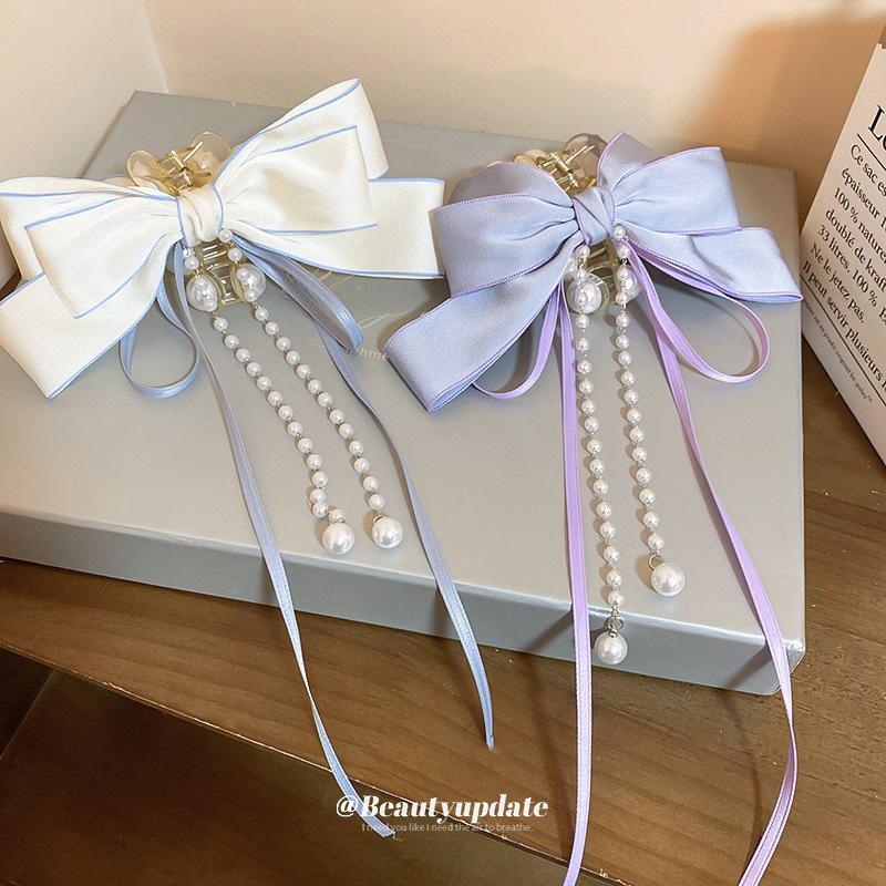 Elegant Faux Pearl Tassel Hair Clip with Bow for Women - Chic Updo Accessory