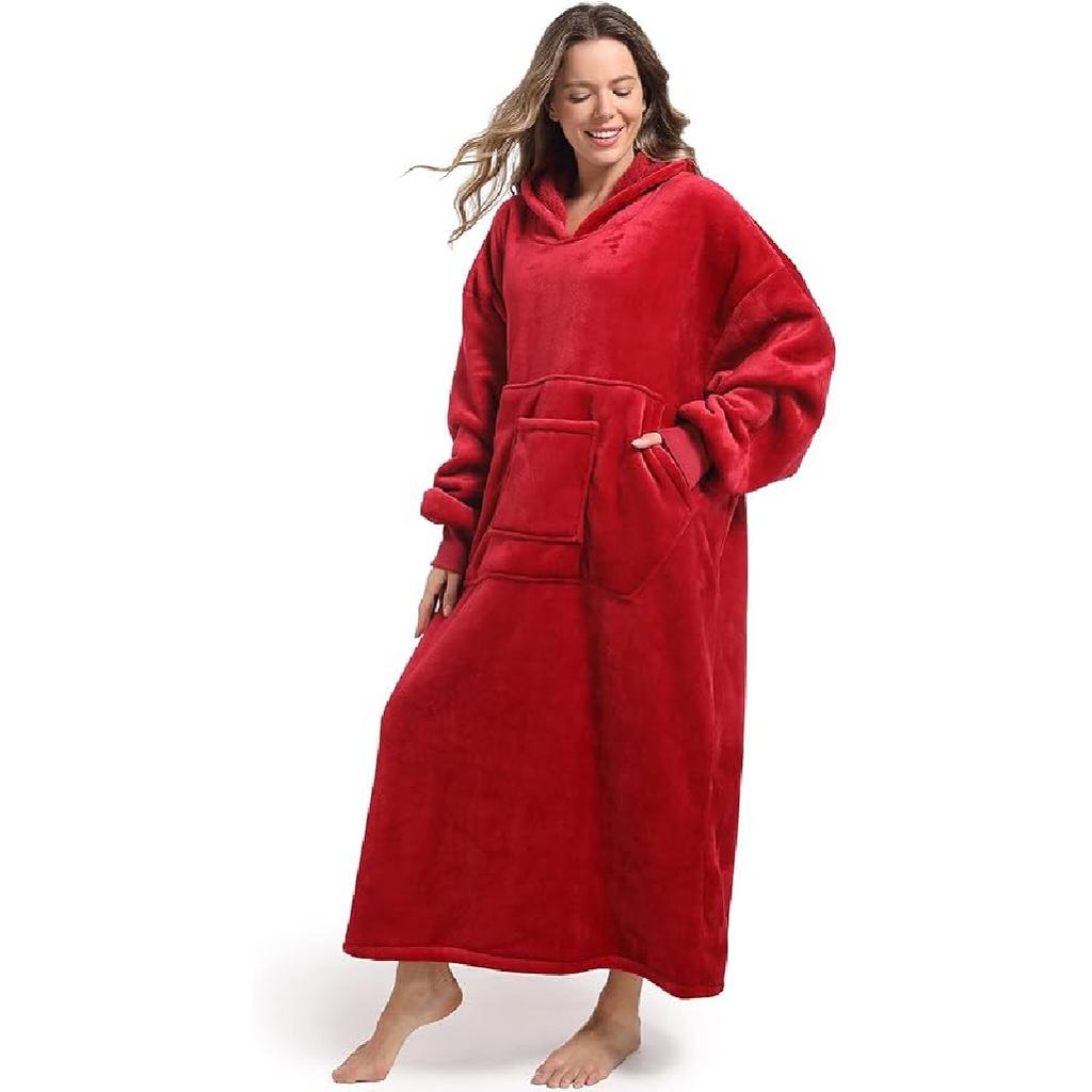 FUSSEDA Oversized Wearable Blanket Sweatshirt, Thick Warm Fleece Cozy Sherpa Hooded with Pockets and Sleeves Gift for Adult