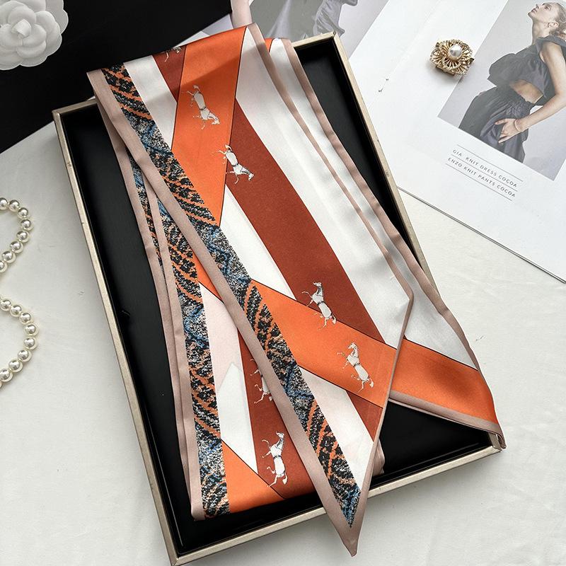 Double-sided Long Strip Small Silk Scarf Women's Professional Wear Spring and Summer New Decorative Small Scarf Tied Hair Band Streamer