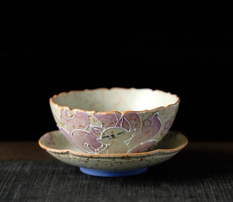 Ceramic teacup master cup  pure hand-painted nine-tailed fairy fox flower sequence cup with coaster Chinese tea set