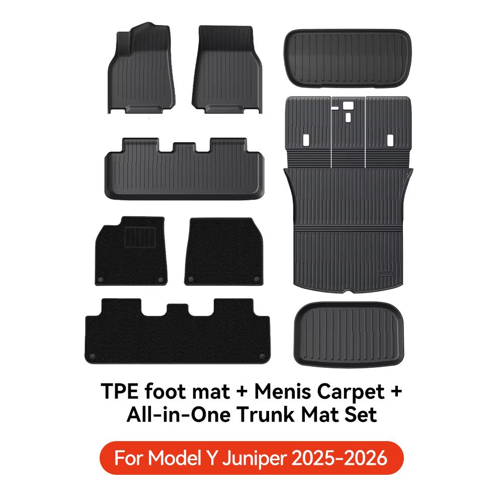 YZ TPE Car Floor Mats for Tesla Model Y Juniper 2025 2026 Luggage Mat Set Four Seasons Waterproof Anti-slip Trunk Mat