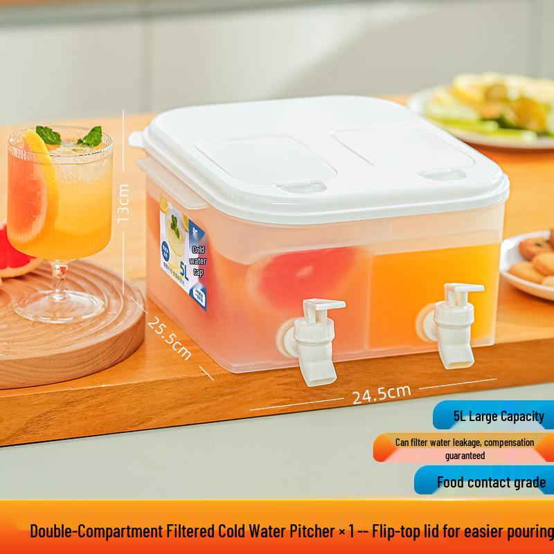 5L High-Temperature Resistant Double Faucet Cold Water Kettle - Japanese Korean Style, Large Capacity Plastic Filter Kettle 5L