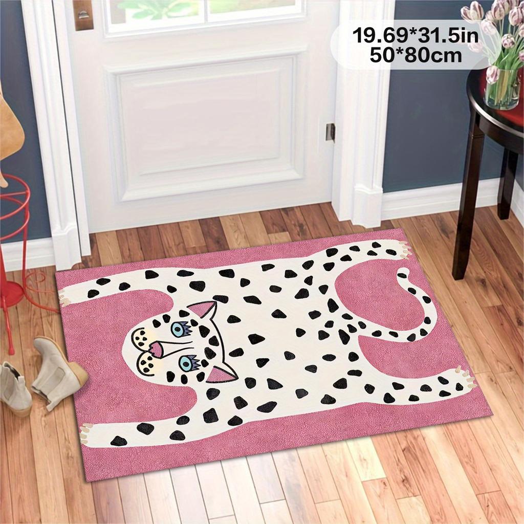 1pc Pink European Style Pink Leopard Pattern Area Rug Non-Slip Machine Washable Floor Mat for Kitchen Laundry Room Home Decor
