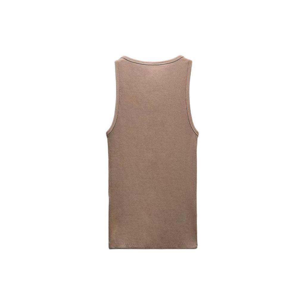 Zara Solid Color Square Neck Comfortable Casual Versatile Vest Women tops Khaki 2335003-706