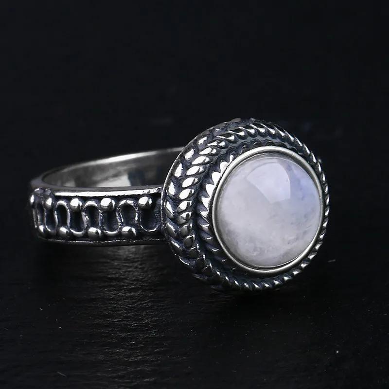 New Fashion 9MM Round Natural Moonstones Rings Women's CopperJewelry Ring  High Quality Gifts Vintage Fine Jewelry