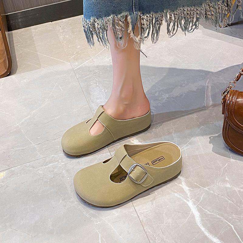 Yixinda small milk bag~ inner height increase retro buckle bag head Mary Jane slippers women's half drag