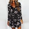 Womens Floral Midi Dress Ladies Holiday Casual Loose Crewneck Long Sleeve Dress