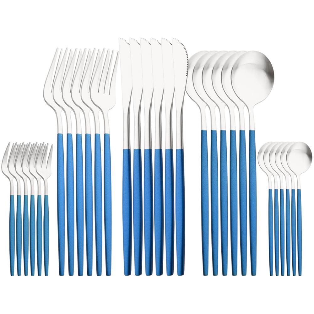 30-piece Black Handle Gold Cutlery Set Matte Finish Dinnerware Set Stainless Steel Knife Fork Spoons Kitchen Utensils Complete
