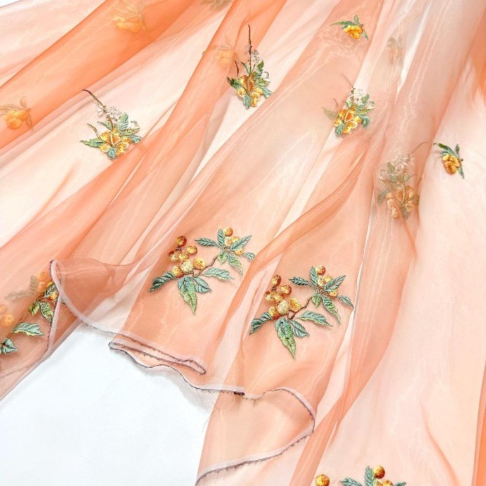 100x150cm Loquat Fruit Embroidery Cloth Gradient Chiffon Fabric Transparent Hanfu Cloth Sewing Costume Party Clothing
