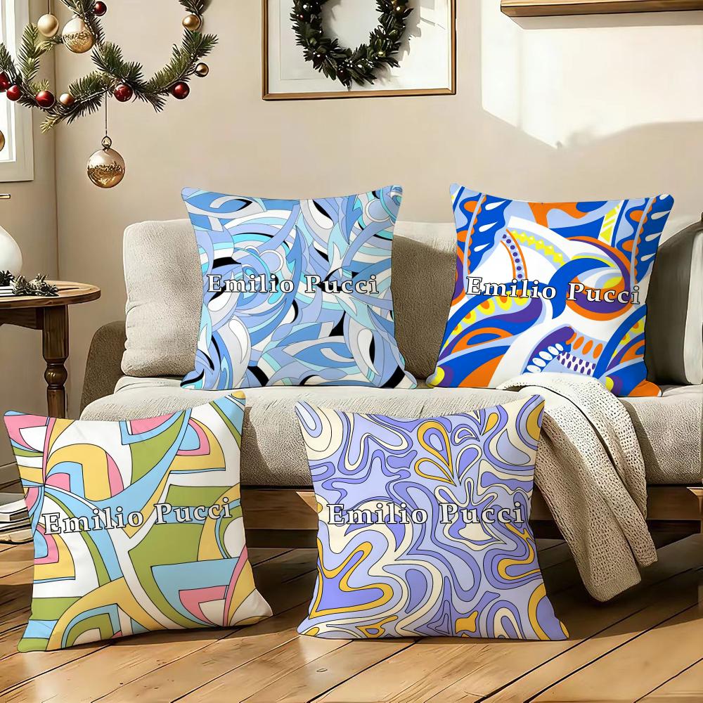 Fashion E-EE-Emilio logo P-Pucci Cushion Cover Soft Plush Double-Sided Pillow Cover Cozy Sofa Cushion Case Living Room Home Gift