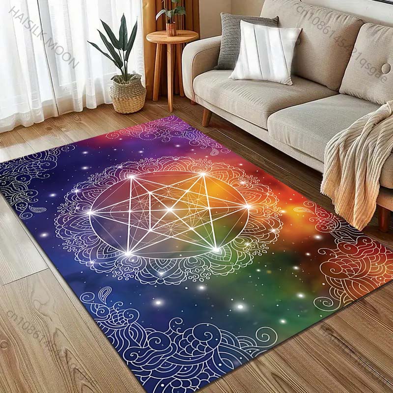 Occult Metatron's Cube Print Carpet Rug for Living Room Bedroom Sofa Doormat Decor Kids Play Home Area Rug Non-slip Floor Mat