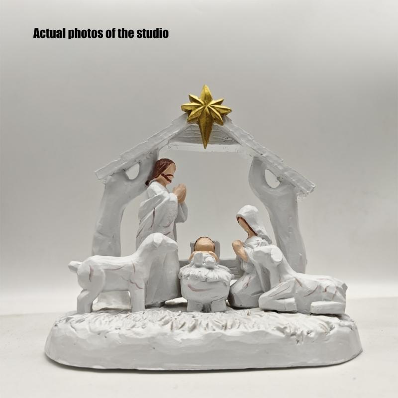 Christmas Nativity Figurines Resin Nativity Scene Statue with Stable Holy Family Statue Table Centerpieces Home Decors